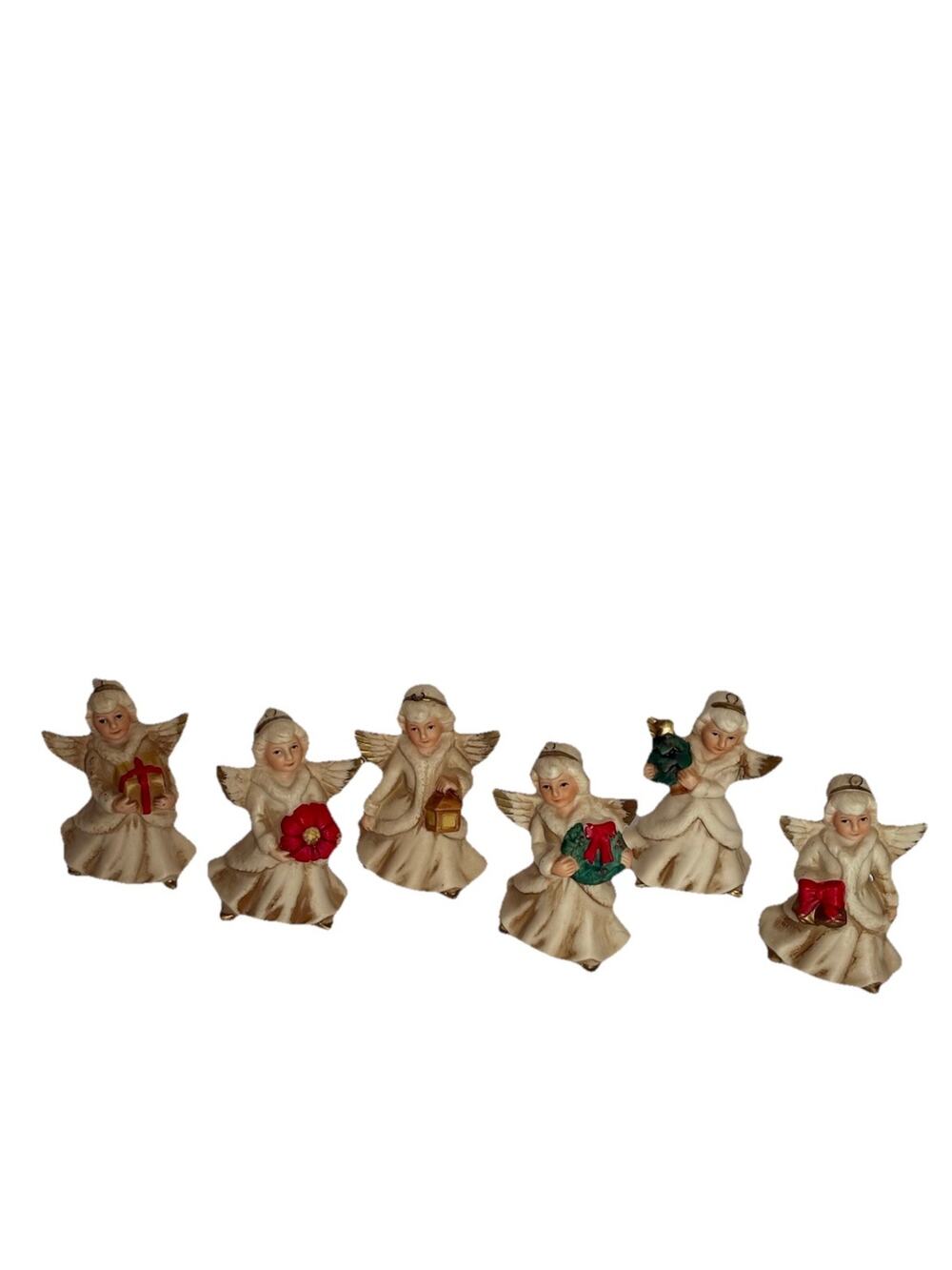 Vintage Homco Christmas Angel Ornaments Porcelain Set of 6 Taiwan